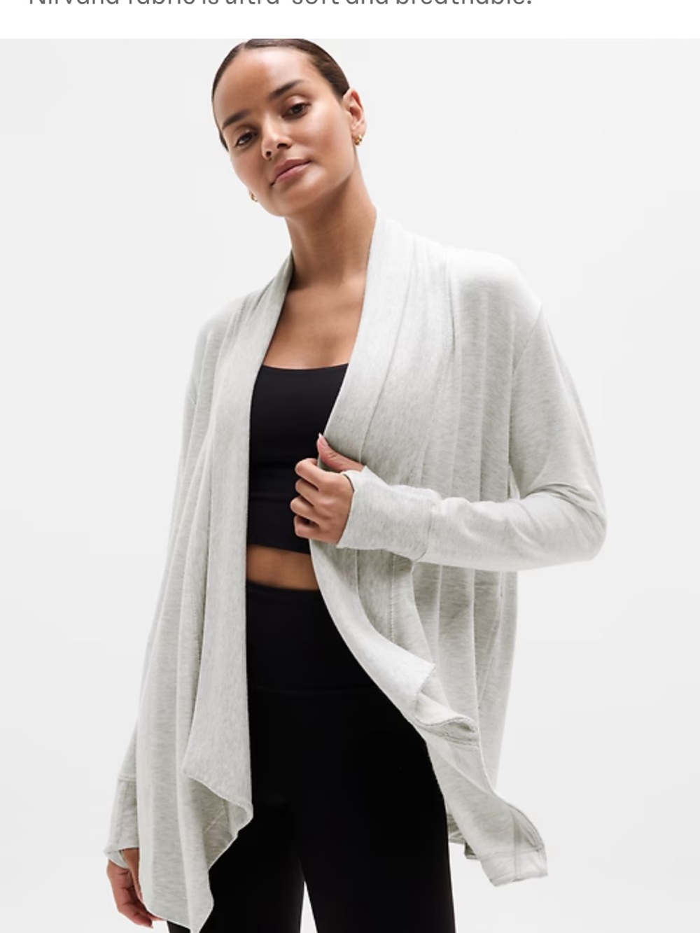 Athleta Soft Cream Gray Pranayama Restore Knit Open Front Cardigan M